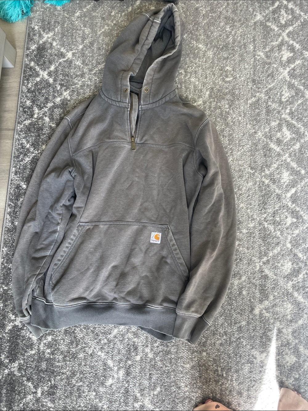 Carhartt Charcoal Gray Hooded Pullover with Half-Zip